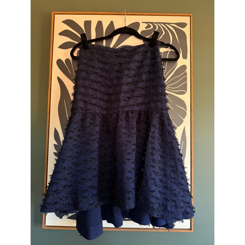 NWT Anthropologie Maeve Navy Blue Eyelash Fringe Tiered Hi-Low Skirt Small NWT